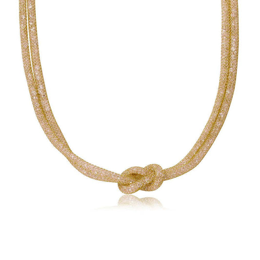 Silver 925 Gold Plated Mesh with Crystals Stones Necklace - ECN00010Y | Silver Palace Inc.