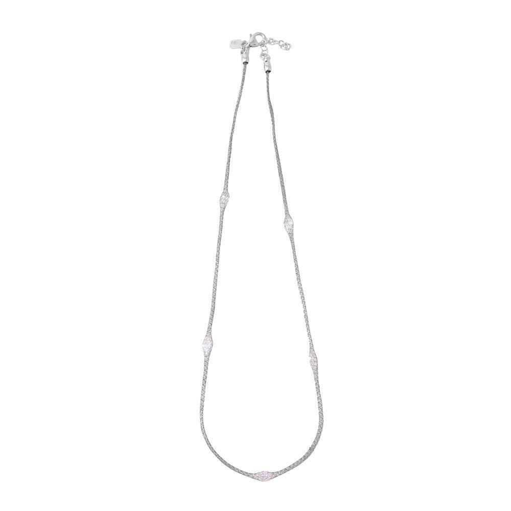 Silver 925 Black Rhodium Plated Mesh Embedded CZ Thin Italian Necklace - ECN00016BL | Silver Palace Inc.