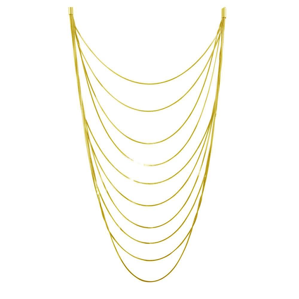 Silver 925 Gold Plated Multiple Chain Necklace - ECN00031GP | Silver Palace Inc.
