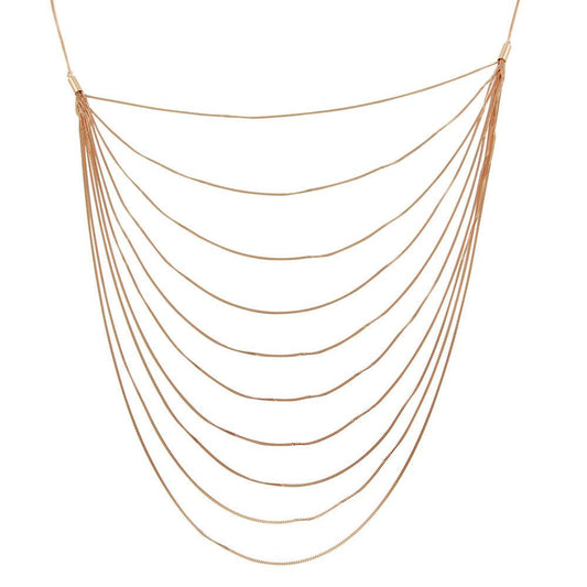 Silver 925 Rose Gold Plated Multiple Chain Necklace - ECN00031RGP | Silver Palace Inc.
