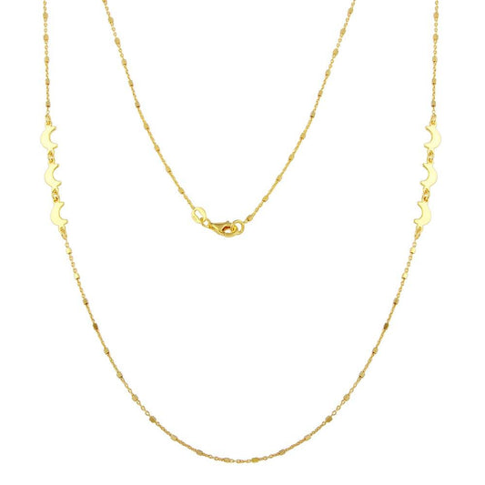 Silver 925 Gold Plated Alternating Bead Crescent Moon Necklace - ECN00035GP | Silver Palace Inc.