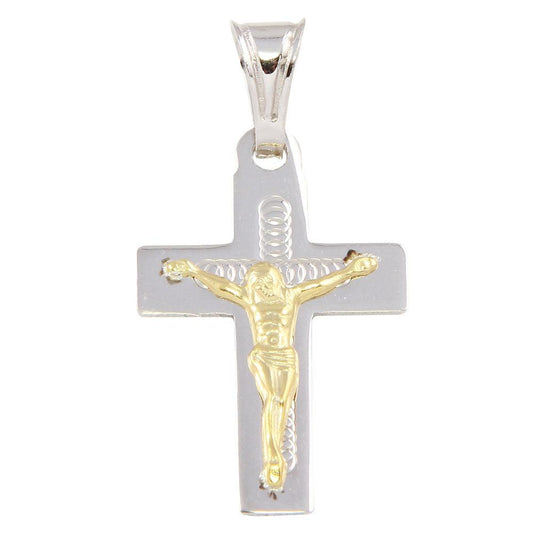 Silver 925 Two Tone Small Jesus Cross Pendant - ECP00011RH-GP | Silver Palace Inc.