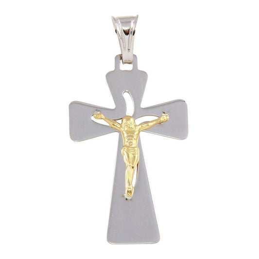 Silver 925 Two Tone Medium Jesus Cross Pendant - ECP00012RH-GP | Silver Palace Inc.