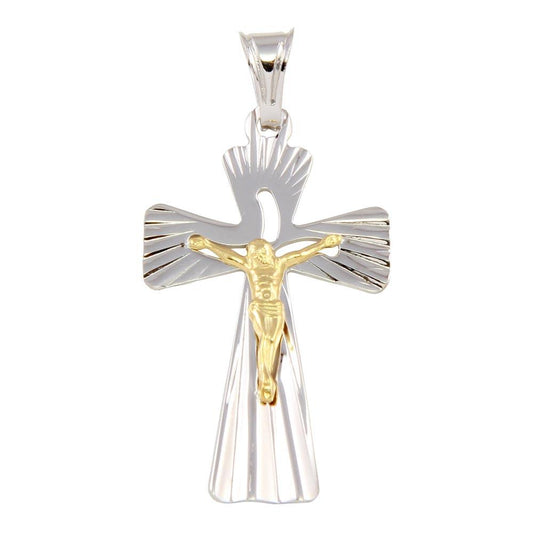 Silver 925 Two Tone Large Jesus Cross Pendant - ECP00014RH-GP | Silver Palace Inc.