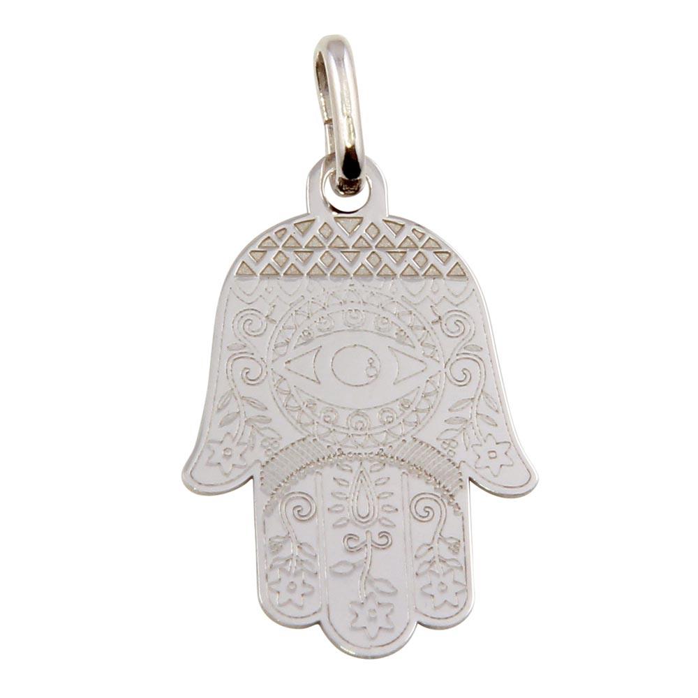 Silver 925 Rhodium Plated Small Hamsa Pendant - ECP00007RH | Silver Palace Inc.