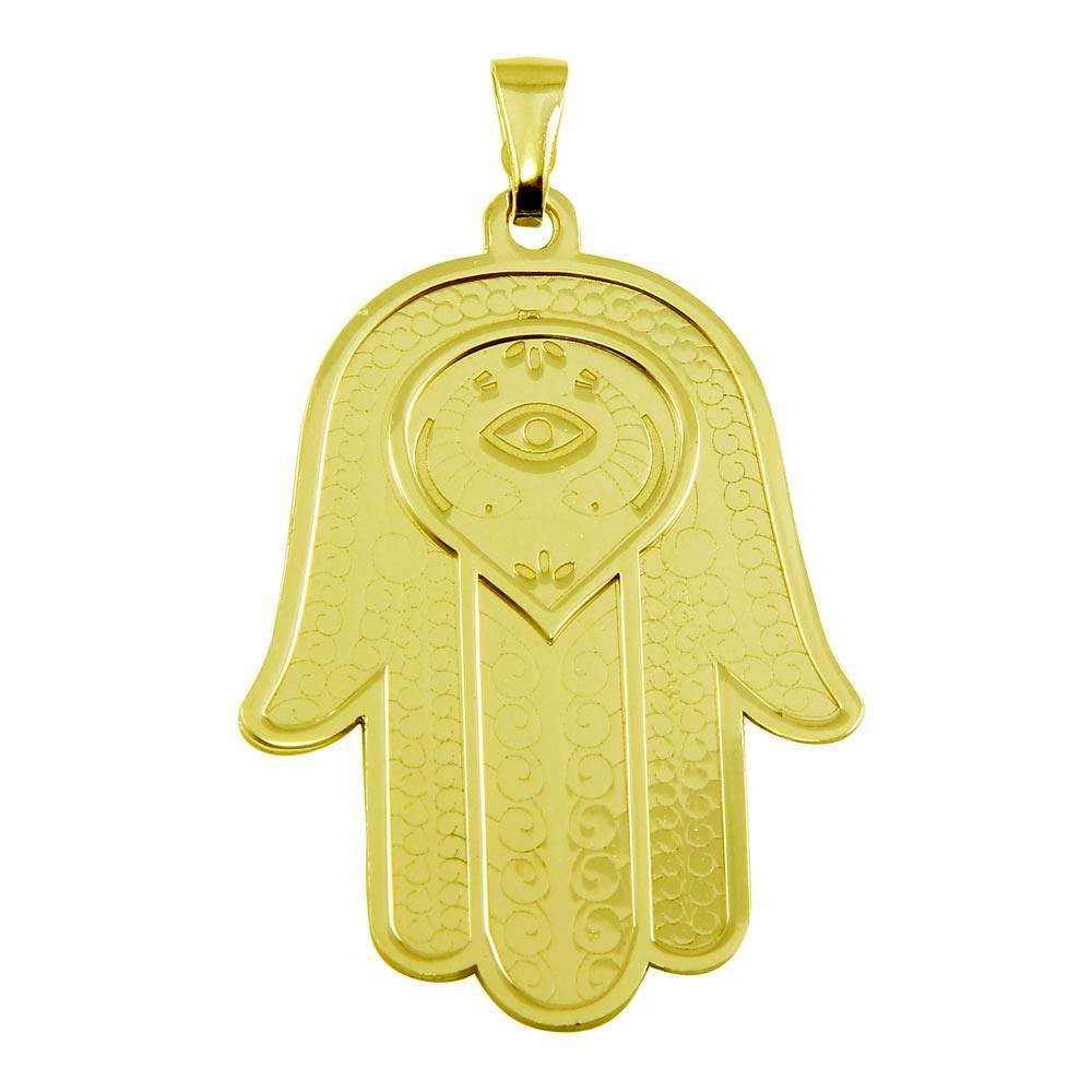 Silver 925 Gold Plated Large Hamsa Pendant - ECP00008GP | Silver Palace Inc.