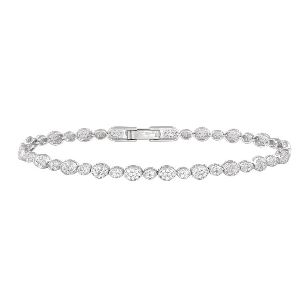 Silver 925 Rhodium Plated Multiple Circle and Marquis Clear Tennis Micro Pave CZ Bracelet - GMB00006 | Silver Palace Inc.