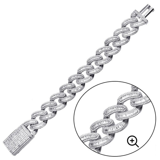 Silver 925 Rhodium Plated CZ Encrusted Miami Cuban Link Bracelet 19.5mm - GMB00094 | Silver Palace Inc.
