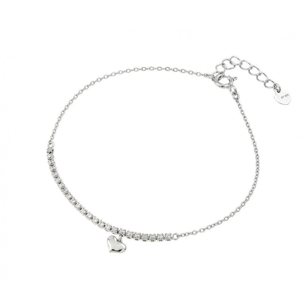 Silver 925 Rhodium Plated CZ Heart Bracelet - GMB00011RH | Silver Palace Inc.