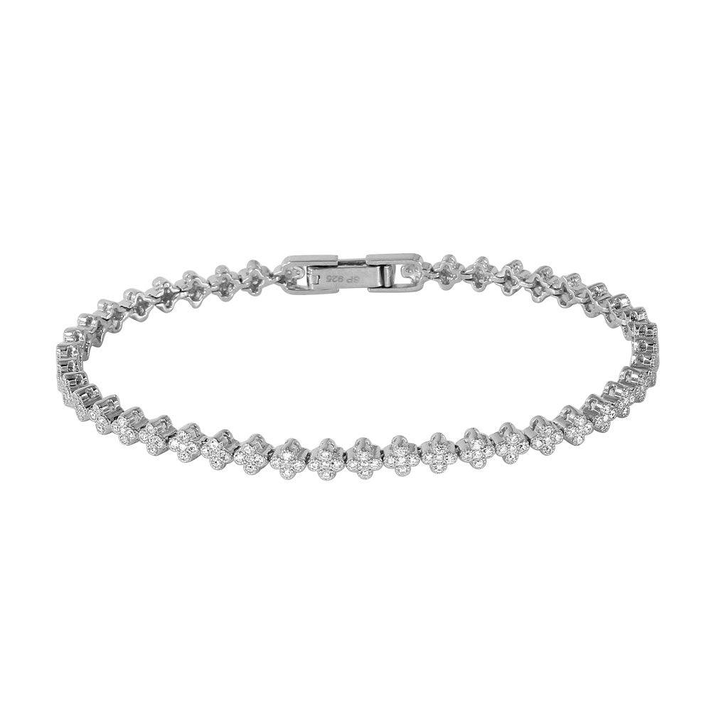 Silver 925 Rhodium Plated Small Micropaved CZ Cross Bracelet - GMB00018RH | Silver Palace Inc.