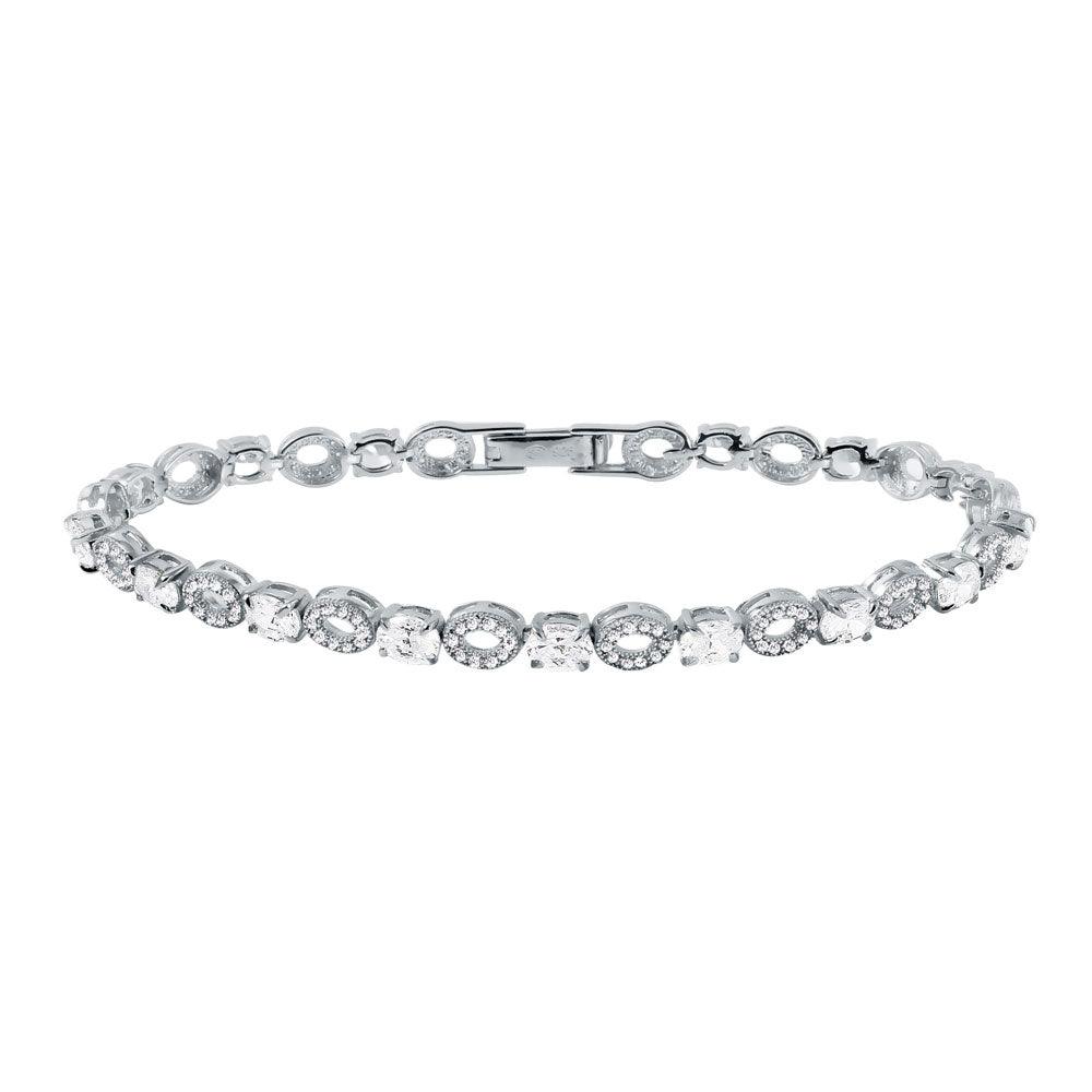 Silver 925 Rhodium Plated Round and CZ Accented Bracelet - GMB00024RH | Silver Palace Inc.