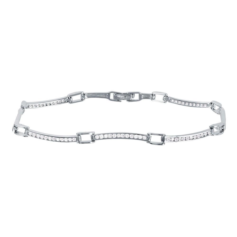 Silver 925 Rhodium Plated Wavy CZ Inlay Bracelet - GMB00025RH | Silver Palace Inc.