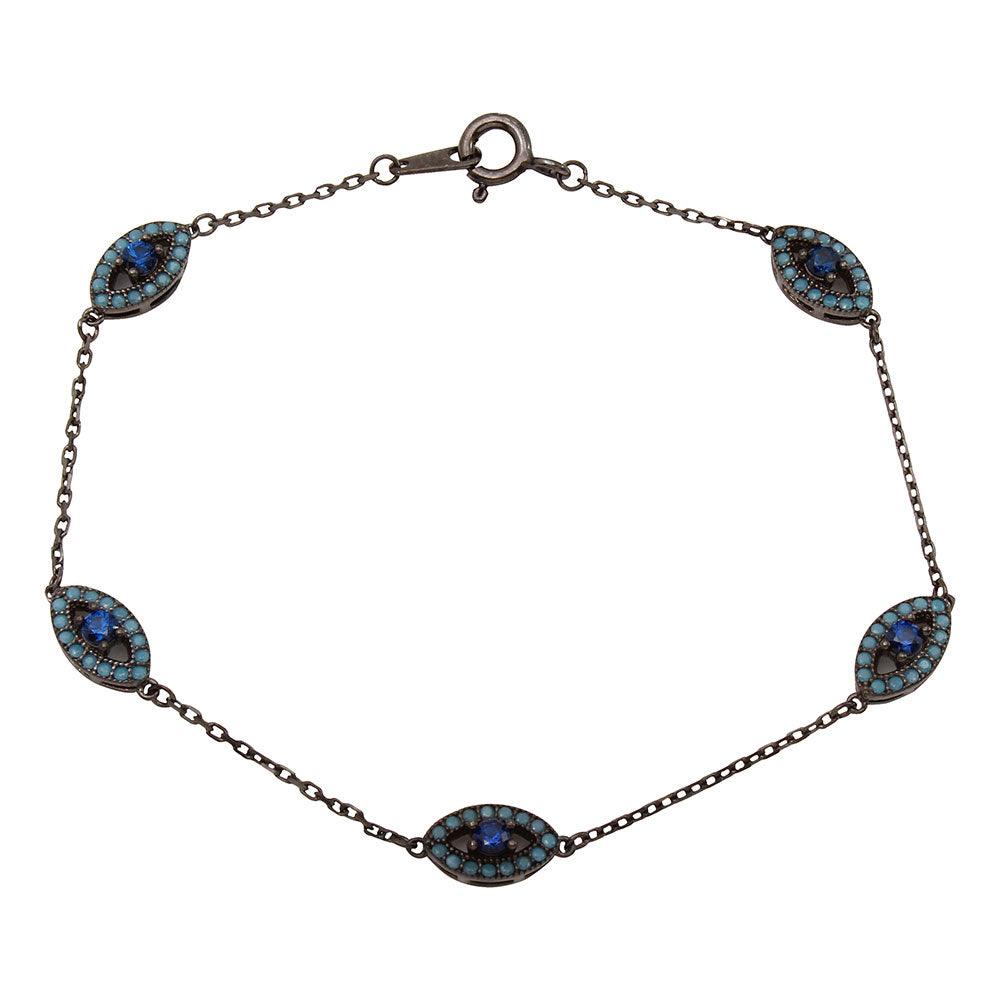 Silver 925 Black Rhodium Multiple Evil Eye Bracelet - GMB00027BLK-T | Silver Palace Inc.