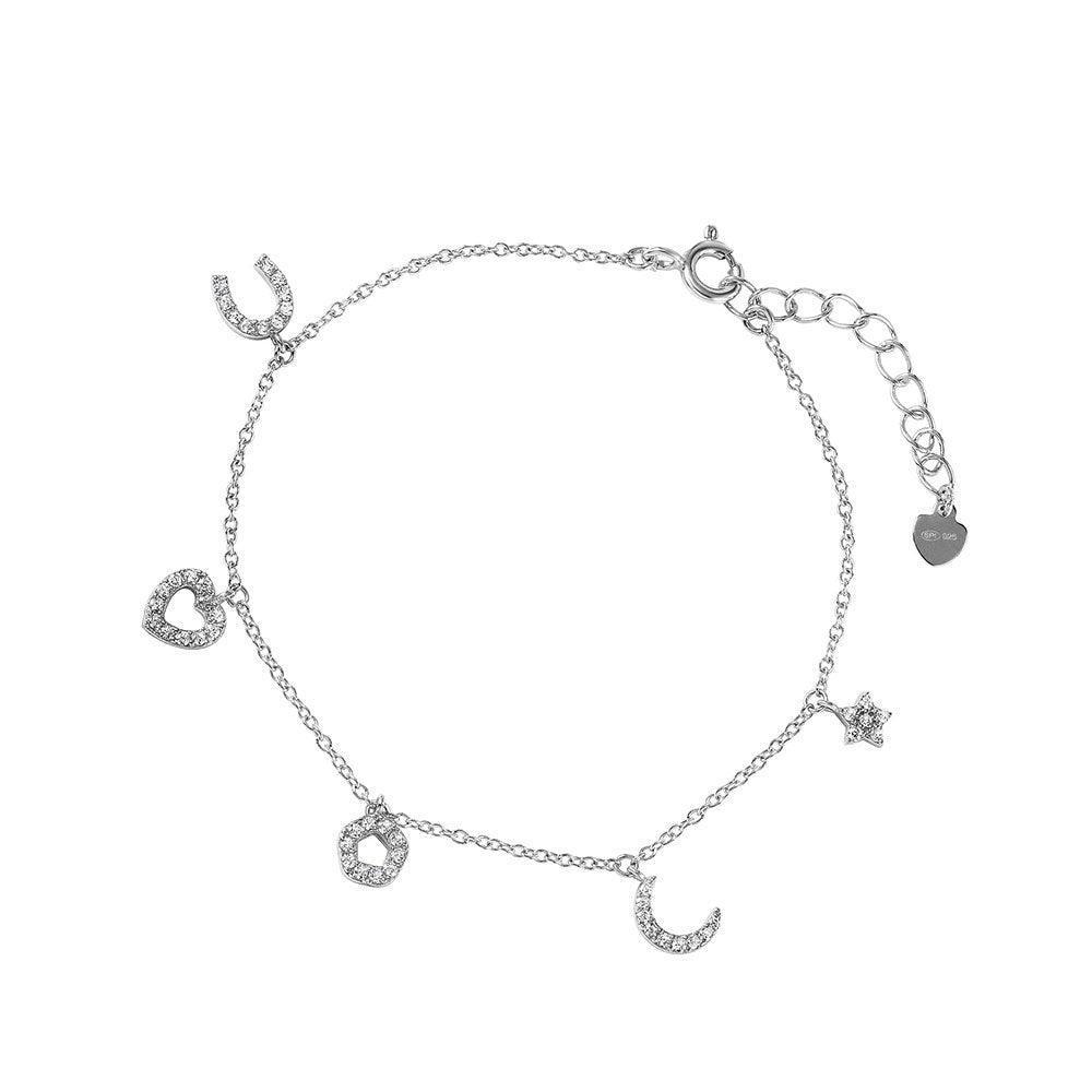 Silver 925 Rhodium Plated CZ Charm Bracelet - GMB00030RH | Silver Palace Inc.