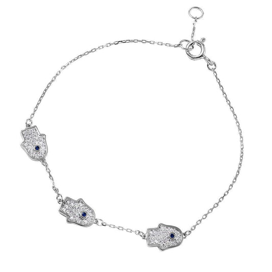 Silver 925 Rhodium Plated Hamsa Hand CZ Bracelet - GMB00031RH | Silver Palace Inc.