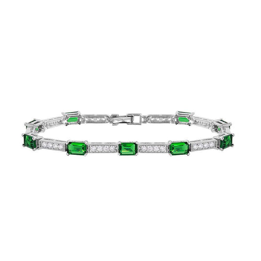 Silver 925 Rhodium Plated Multi Square Clear and Green CZ Tennis Bracelet - GMB00032RH-GREEN | Silver Palace Inc.