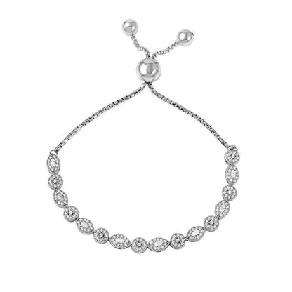 Silver 925 Rhodium Plated Multi Shape Micro Pave Lariat Bracelet - GMB00033 | Silver Palace Inc.