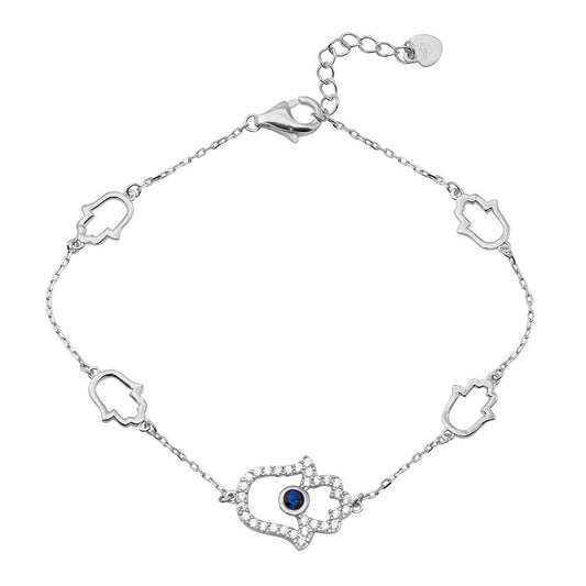 Silver 925 Rhodium Plated Multiple Hamsa CZ Bracelet - GMB00050RH | Silver Palace Inc.