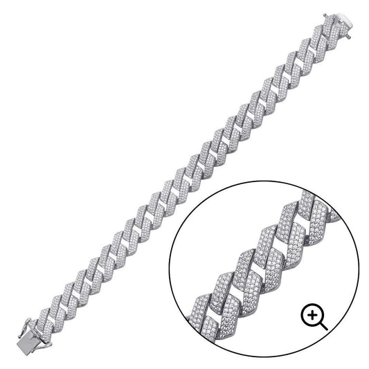 Silver 925 Rhodium Plated CZ Encrusted Square Miami Cuban Link Bracelet 14.5mm - GMB00075 | Silver Palace Inc.