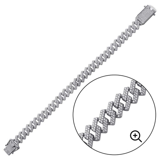 Silver 925 Rhodium Plated CZ Encrusted Square Miami Cuban Link Bracelet 11.0mm - GMB00076 | Silver Palace Inc.