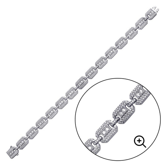 Silver 925 Rhodium Plated CZ Square Link Bracelet 8.8mm - GMB00081 | Silver Palace Inc.