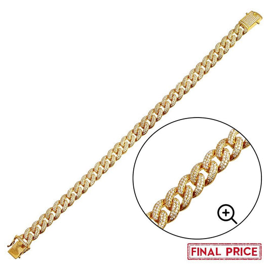Silver 925 Gold Plated CZ Encrusted Miami Cuban Link Bracelet 9.5mm - GMB00089GP | Silver Palace Inc.