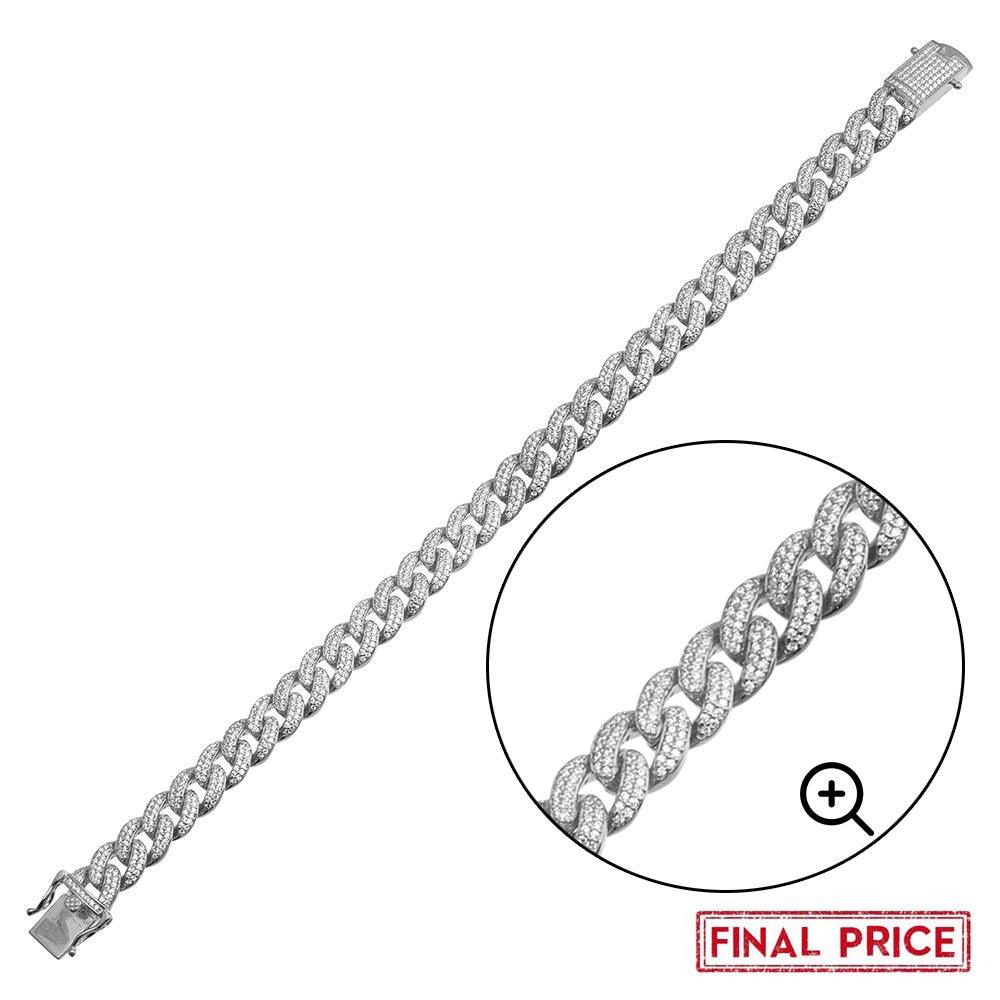 Silver 925 Rhodium Plated CZ Encrusted Miami Cuban Link Bracelet 9.5mm - GMB00089 | Silver Palace Inc.