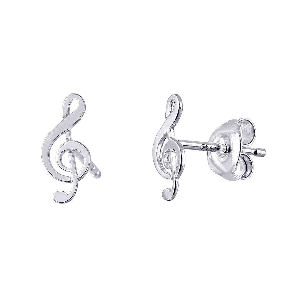 Silver 925 Rhodium Plated Music Treble Clef Shaped Stud Earrings - GME00018RH | Silver Palace Inc.