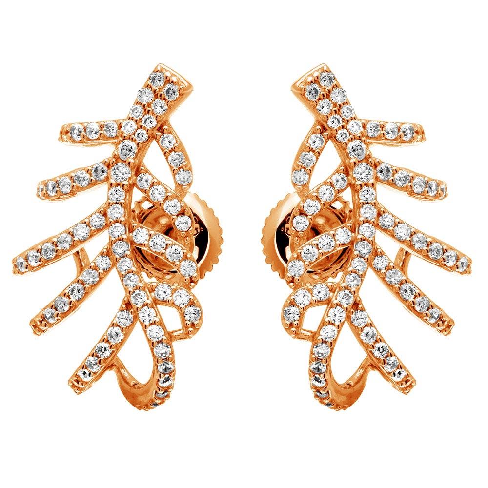 Silver 925 Rose Gold Plated Leaf Hugging CZ Earrings - GME00060RGP | Silver Palace Inc.