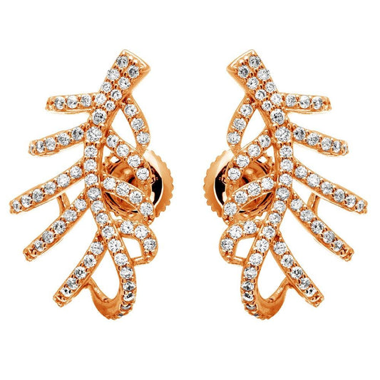 Silver 925 Rose Gold Plated Leaf Hugging CZ Earrings - GME00060RGP | Silver Palace Inc.