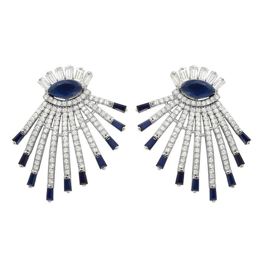 Silver 925 Rhodium Plated Clear and Blue CZ Drop Earrings - GME00105RH-BLU | Silver Palace Inc.