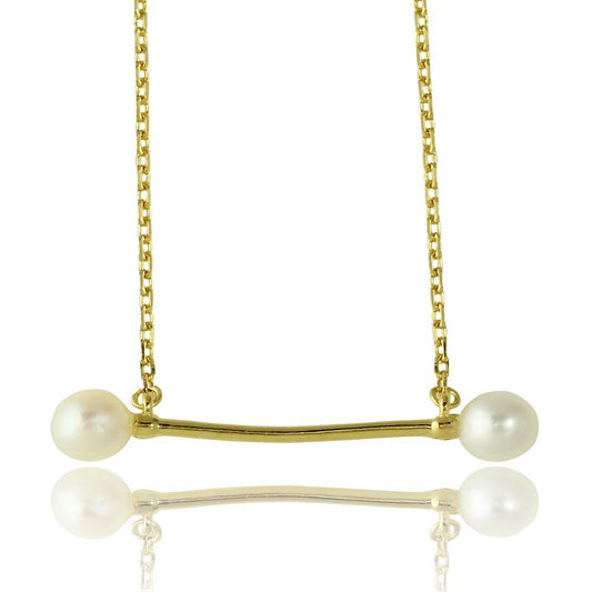 Silver 925 Gold Plated Fresh Water Pearl Bar Necklace - GMN00024GP | Silver Palace Inc.