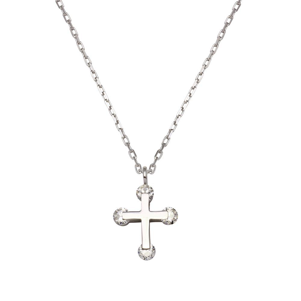 Silver 925 Rhodium Plated Mini Cross Pendant Necklace with CZ - GMN00035 | Silver Palace Inc.