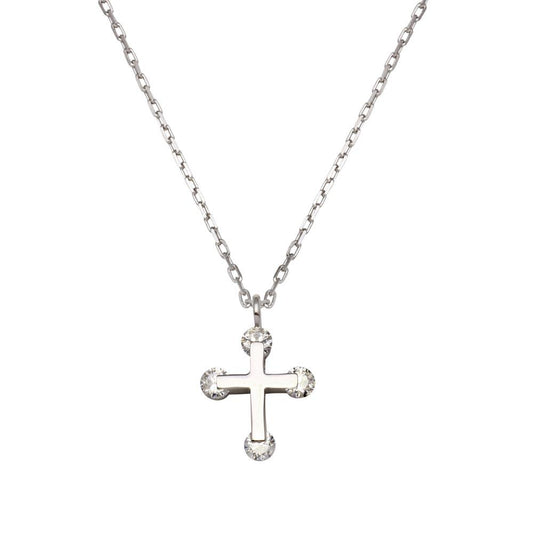 Silver 925 Rhodium Plated Mini Cross Pendant Necklace with CZ - GMN00035 | Silver Palace Inc.