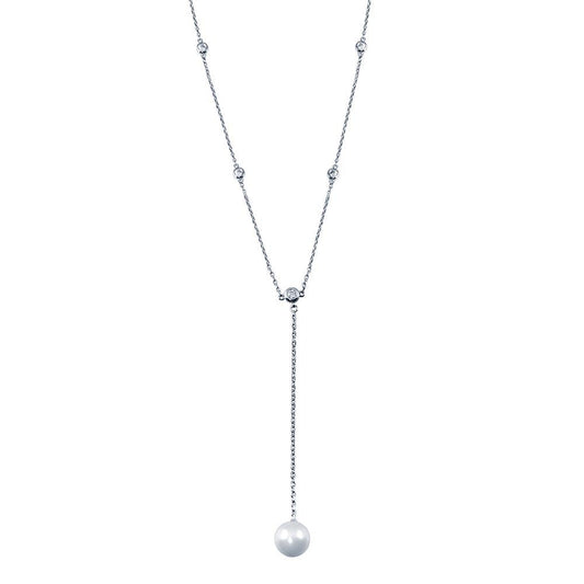 Silver 925 Rhodium Plated CZ By The Yard Necklace with drop Mother of Pearl - GMN00103 | Silver Palace Inc.
