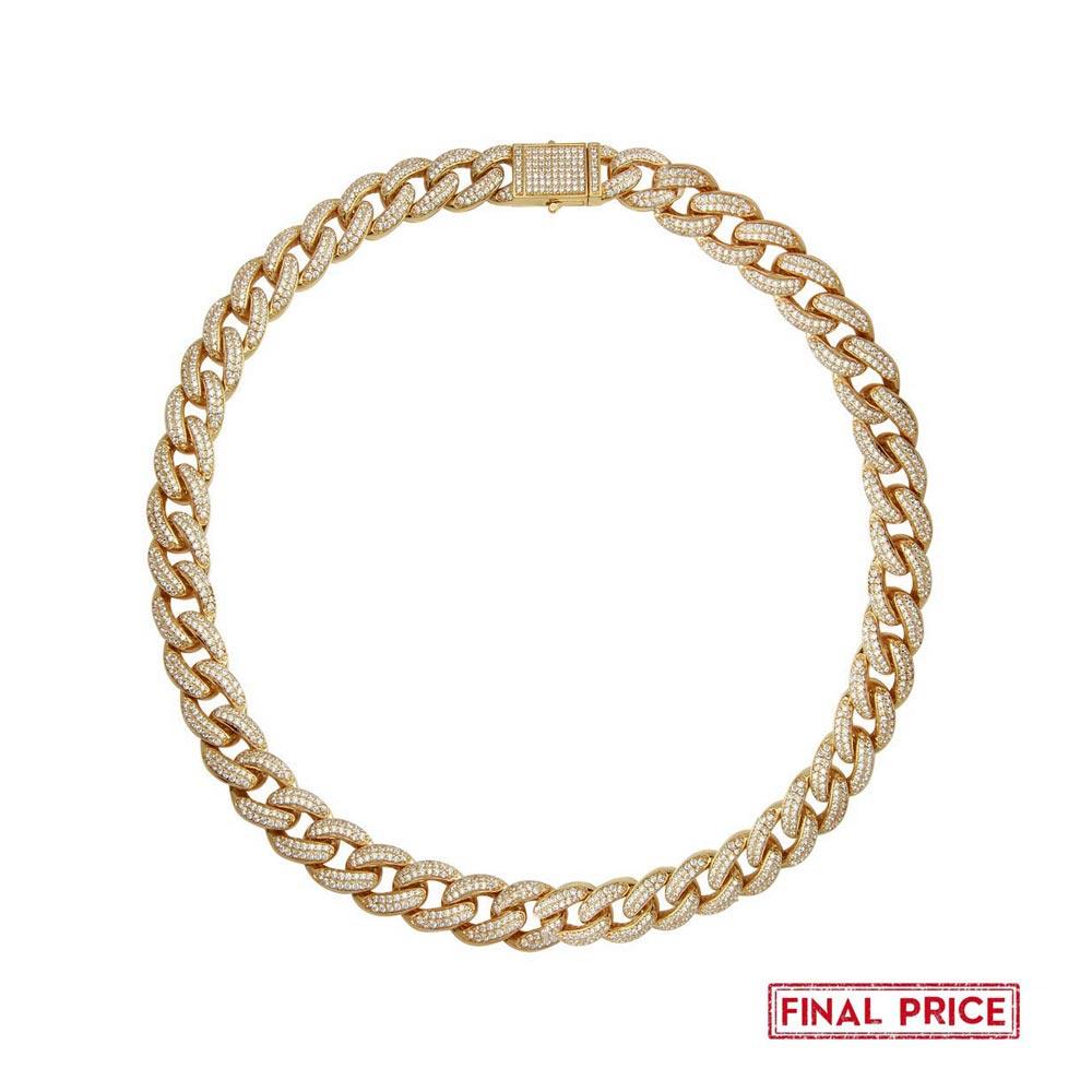 Silver 925 Gold Plated Miami Curb CZ Encrusted Chains 11.2mm - GMN00125GP | Silver Palace Inc.