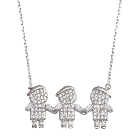 Silver 925 Rhodium Plated CZ 3 Boys Family Necklace - GMN00149 | Silver Palace Inc.