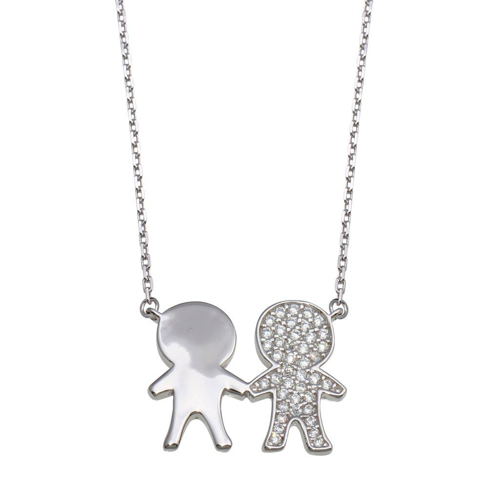 Silver 925 Rhodium Plated CZ Boys Family Necklace - GMN00161 | Silver Palace Inc.