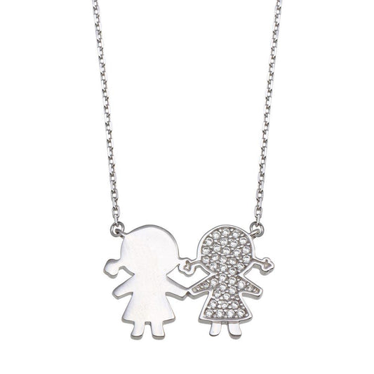 Silver 925 Rhodium Plated CZ Girls Family Necklace - GMN00162 | Silver Palace Inc.