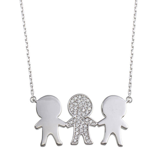 Silver 925 Rhodium Plated CZ 3 Boys Family Necklace - GMN00163 | Silver Palace Inc.