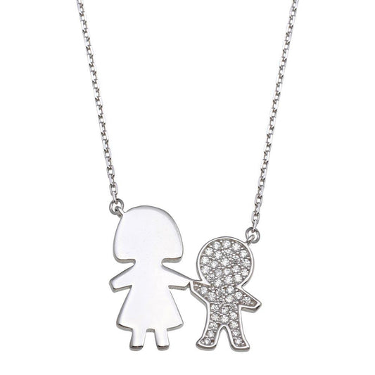Silver 925 Rhodium Plated CZ Boy and Mom Family Necklace - GMN00174 | Silver Palace Inc.