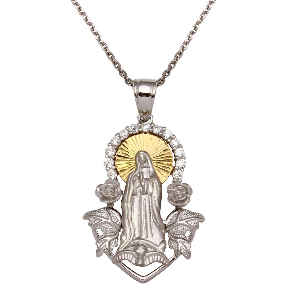 Silver 925 Two-Toned Virgin Mary Pendant Necklace - GMP00008RG | Silver Palace Inc.