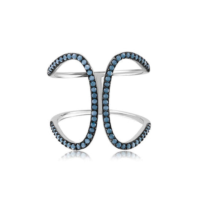 Silver 925 Rhodium Plated Turquoise Stones Ring - GMR00100BLA