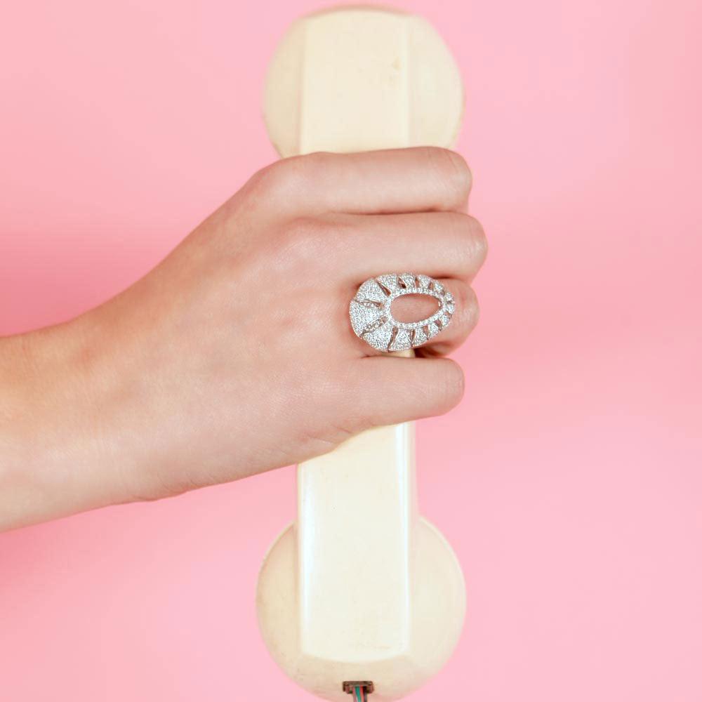 Silver 925 Rhodium Plated Micro Pave CZ Ring - GMR00023