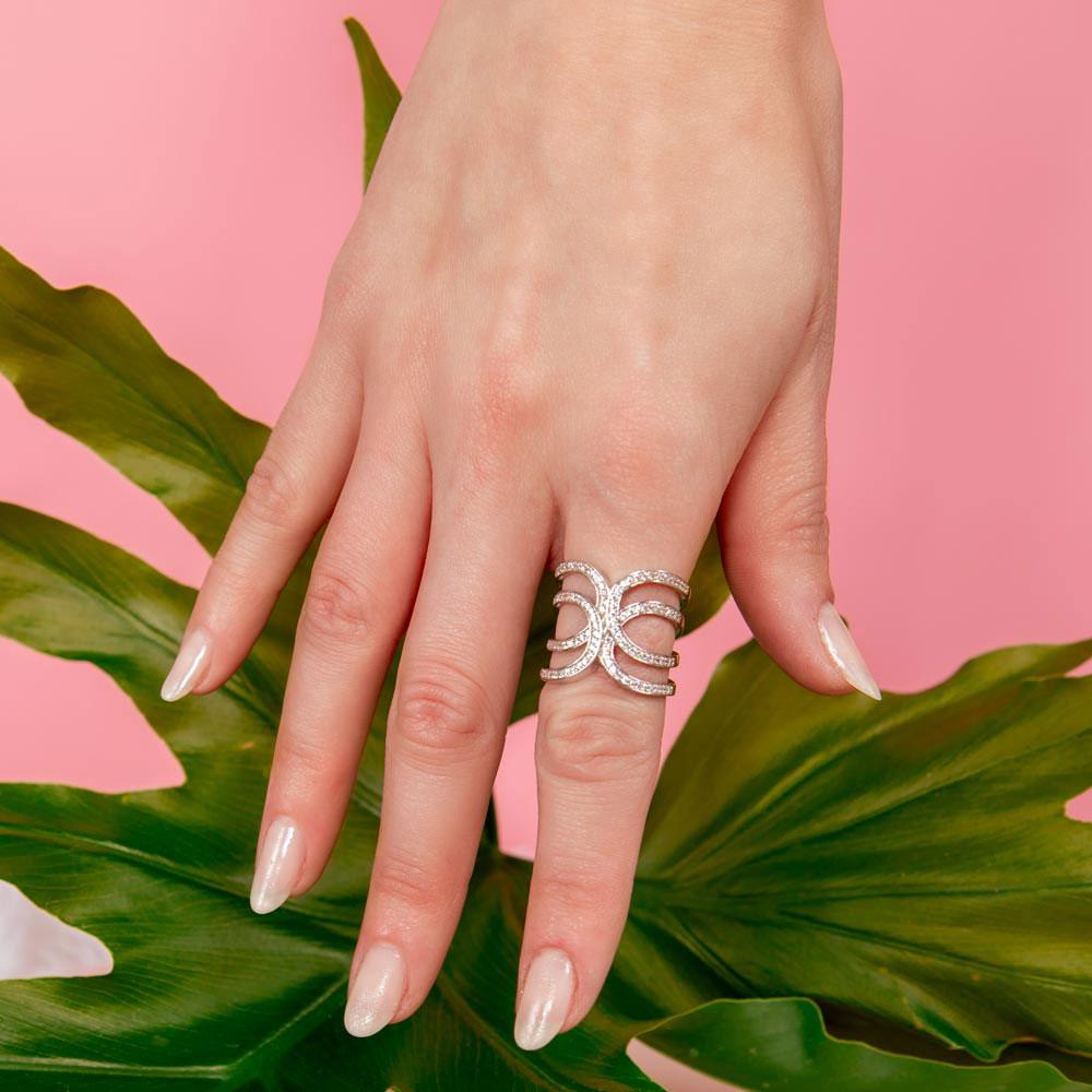 Silver 925 Rhodium Plated Double Interlace Ring - GMR00029