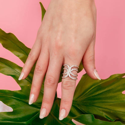 Silver 925 Rhodium Plated Double Interlace Ring - GMR00029