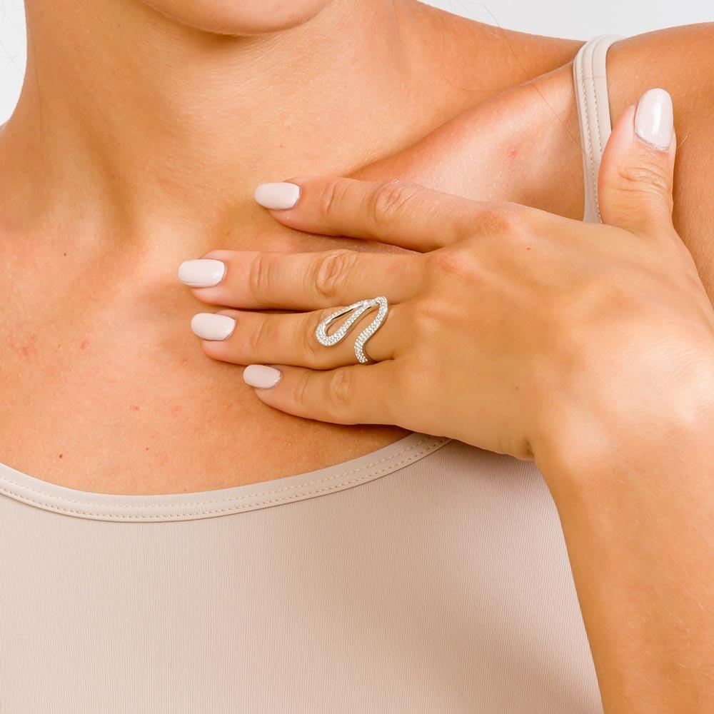 Silver 925 Rhodium Plated Wavy CZ Ring - GMR00030