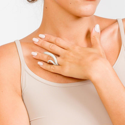 Silver 925 Rhodium Plated Two Tails CZ Ring - GMR00036