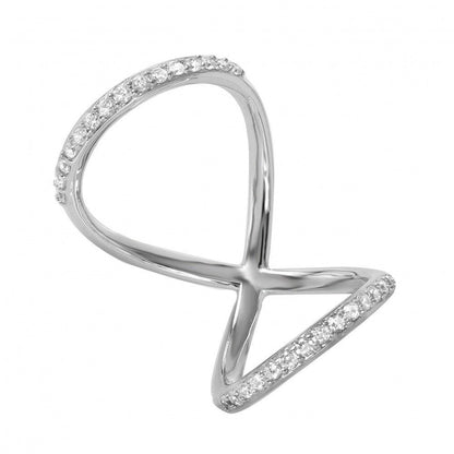 Silver 925 Rhodium Plated Curved Infinity Shaped CZ Ring - GMR00041 | Silver Palace Inc.