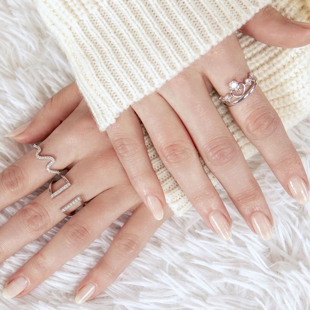 Silver 925 Rhodium Plated huggie hoop Cuffed V-Shaped CZ Ring - GMR00044